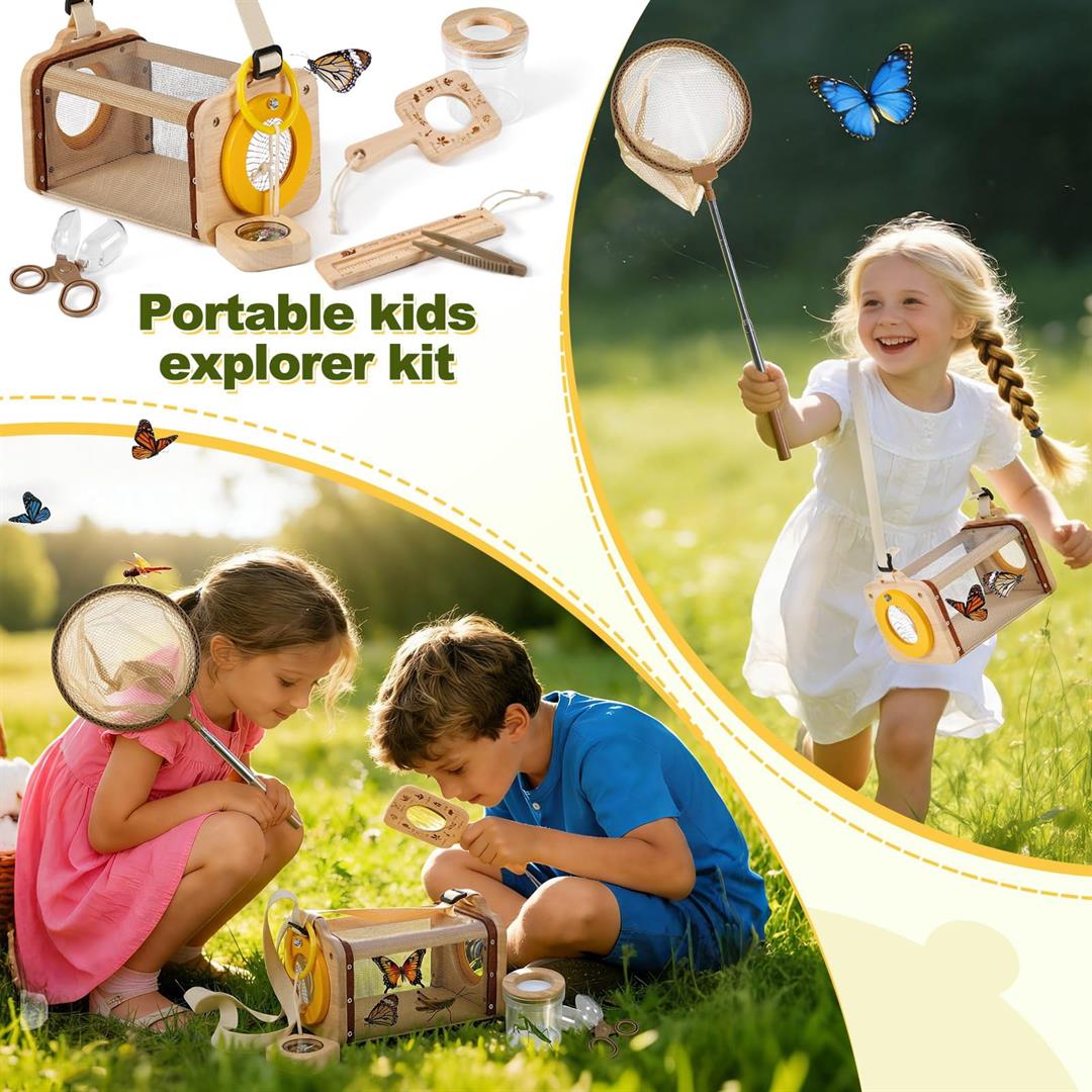 Wooden Catcher Kit For 10pcs Catching With Collector Butterfly Net Magnifying Glass Habitat Outdoor Explorer Collection Gift Boys&girls - Image 4