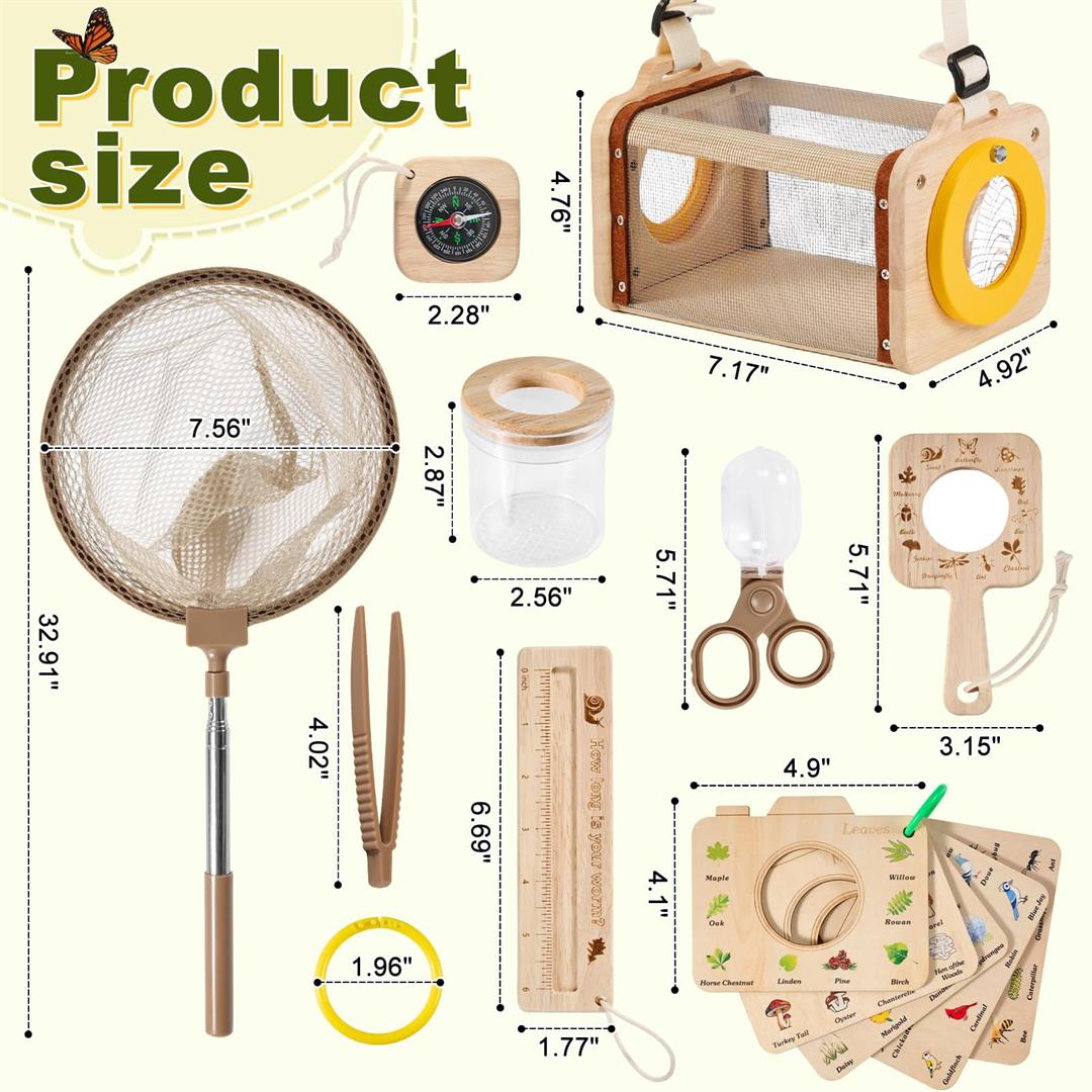 Wooden Catcher Kit For 10pcs Catching With Collector Butterfly Net Magnifying Glass Habitat Outdoor Explorer Collection Gift Boys&girls - Image 5