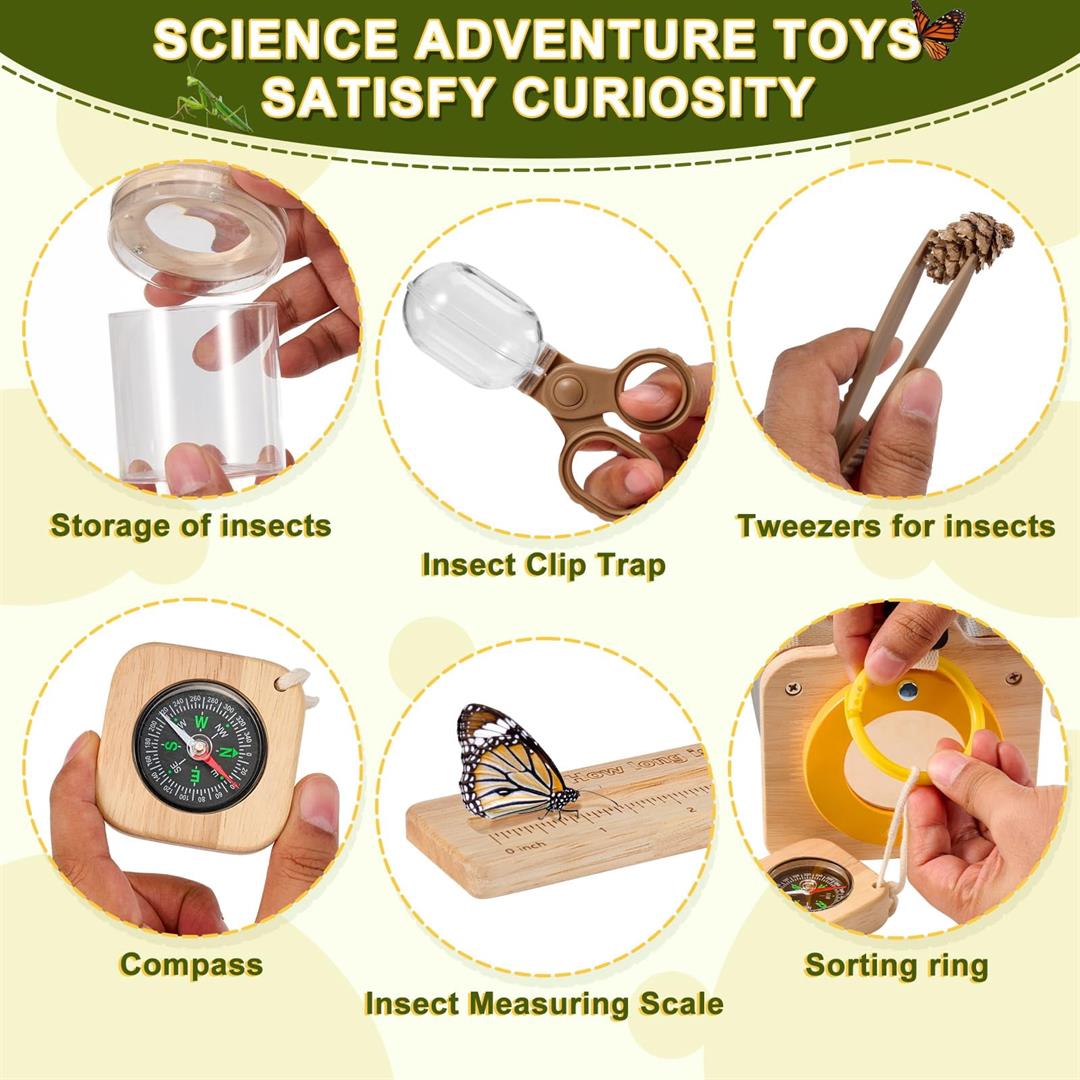 Wooden Catcher Kit For 10pcs Catching With Collector Butterfly Net Magnifying Glass Habitat Outdoor Explorer Collection Gift Boys&girls - Image 6