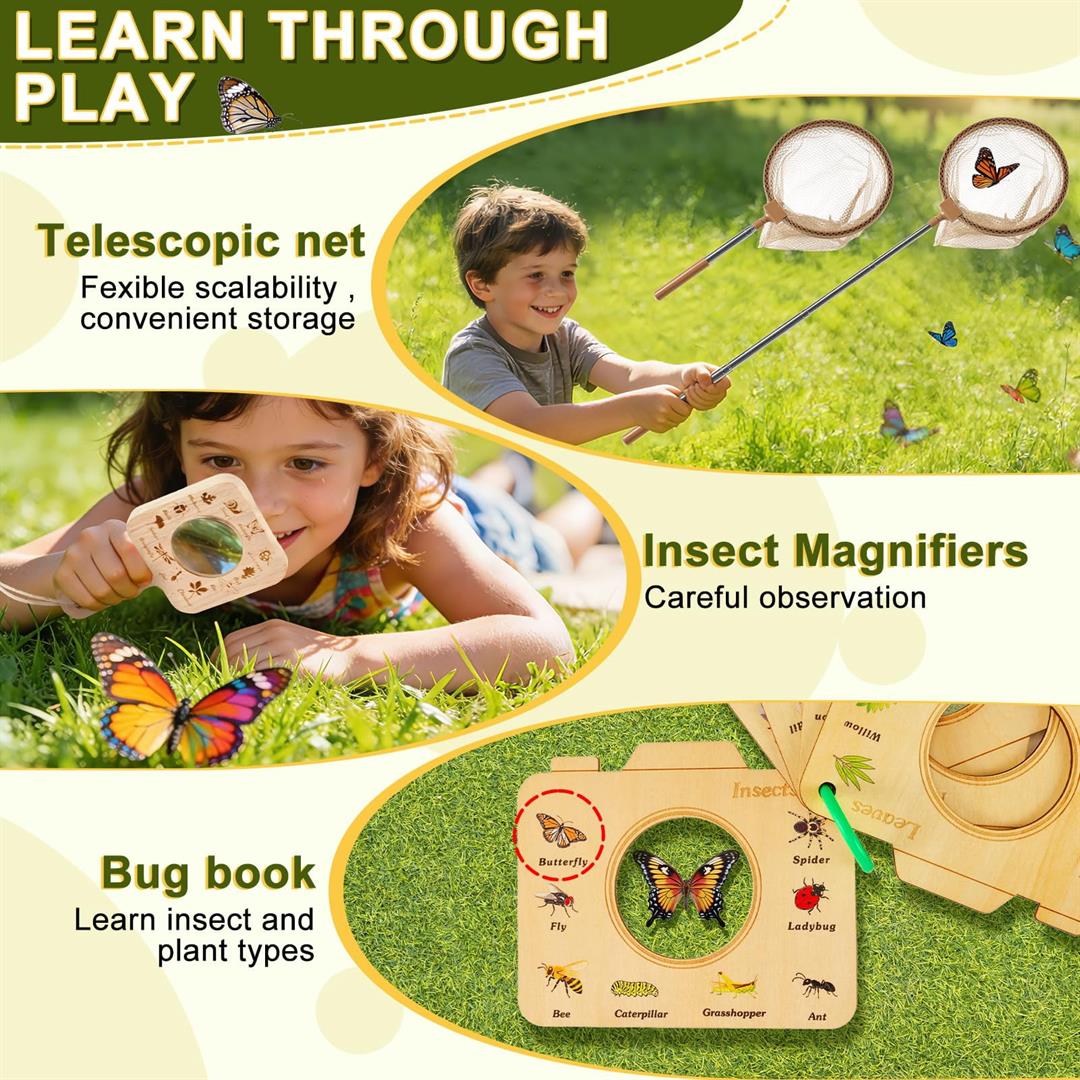 Wooden Catcher Kit For 10pcs Catching With Collector Butterfly Net Magnifying Glass Habitat Outdoor Explorer Collection Gift Boys&girls - Image 7