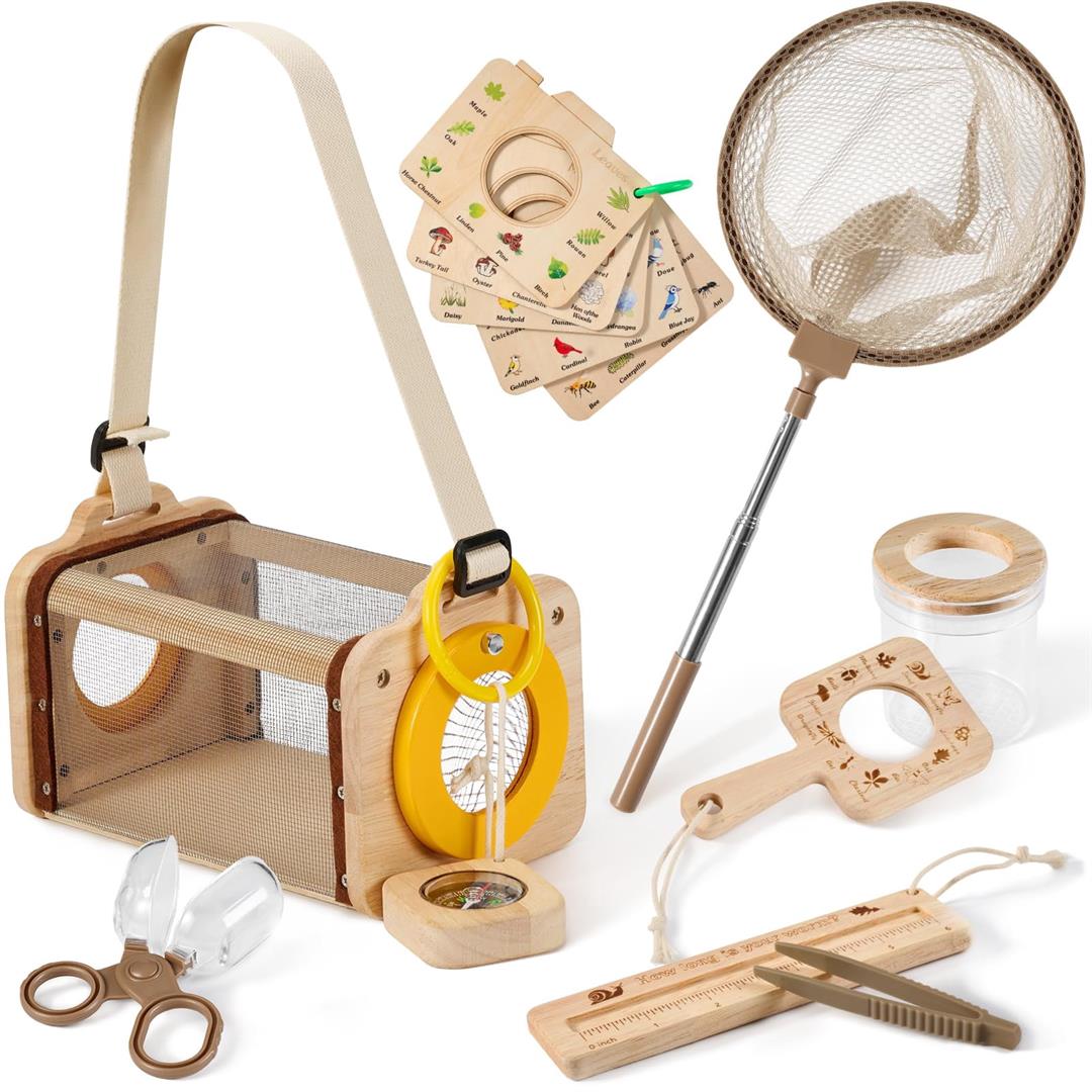 Wooden Catcher Kit For 10pcs Catching With Collector Butterfly Net Magnifying Glass Habitat Outdoor Explorer Collection Gift Boys&girls