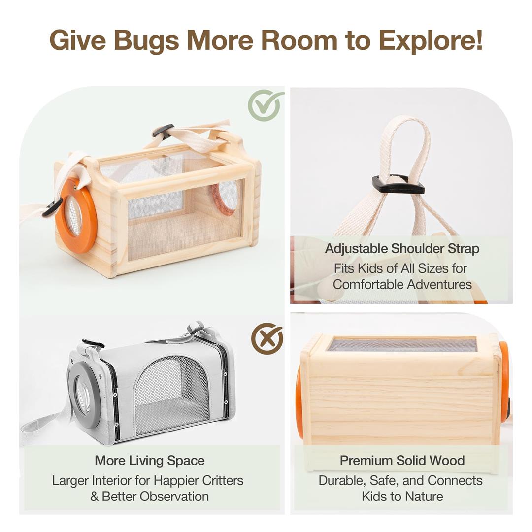 Wooden Catcher Kit For 16-in-1 Outside Toys Stem Outdoor Explorer Set With 3-way Observation Habitat Butterfly Net Magnifying Glass Educational Gift Ages 3-8 - Image 4