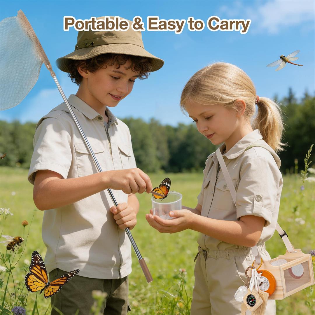 Wooden Catcher Kit For 16-in-1 Outside Toys Stem Outdoor Explorer Set With 3-way Observation Habitat Butterfly Net Magnifying Glass Educational Gift Ages 3-8 - Image 6