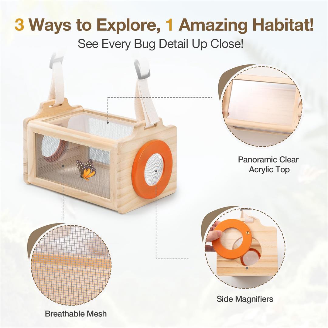 Wooden Catcher Kit For 16-in-1 Outside Toys Stem Outdoor Explorer Set With 3-way Observation Habitat Butterfly Net Magnifying Glass Educational Gift Ages 3-8 - Image 8