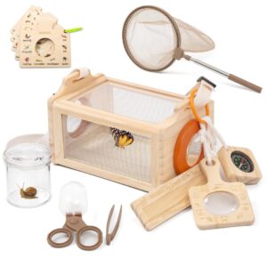 Wooden Catcher Kit For 16-in-1 Outside Toys Stem Outdoor Explorer Set With 3-way Observation Habitat Butterfly Net Magnifying Glass Educational Gift Ages 3-8