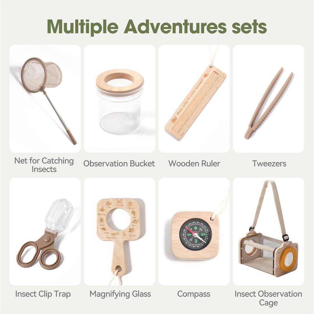Wooden Catcher Kit For 3-8 10pcs Durable Outdoor Explorer With Magnifying Glass Butterfly Net & Stem Guide Catch Release Adventure Set Backyard Camping - Image 2