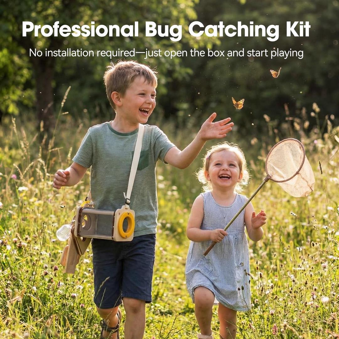 Wooden Catcher Kit For 3-8 10pcs Durable Outdoor Explorer With Magnifying Glass Butterfly Net & Stem Guide Catch Release Adventure Set Backyard Camping - Image 4