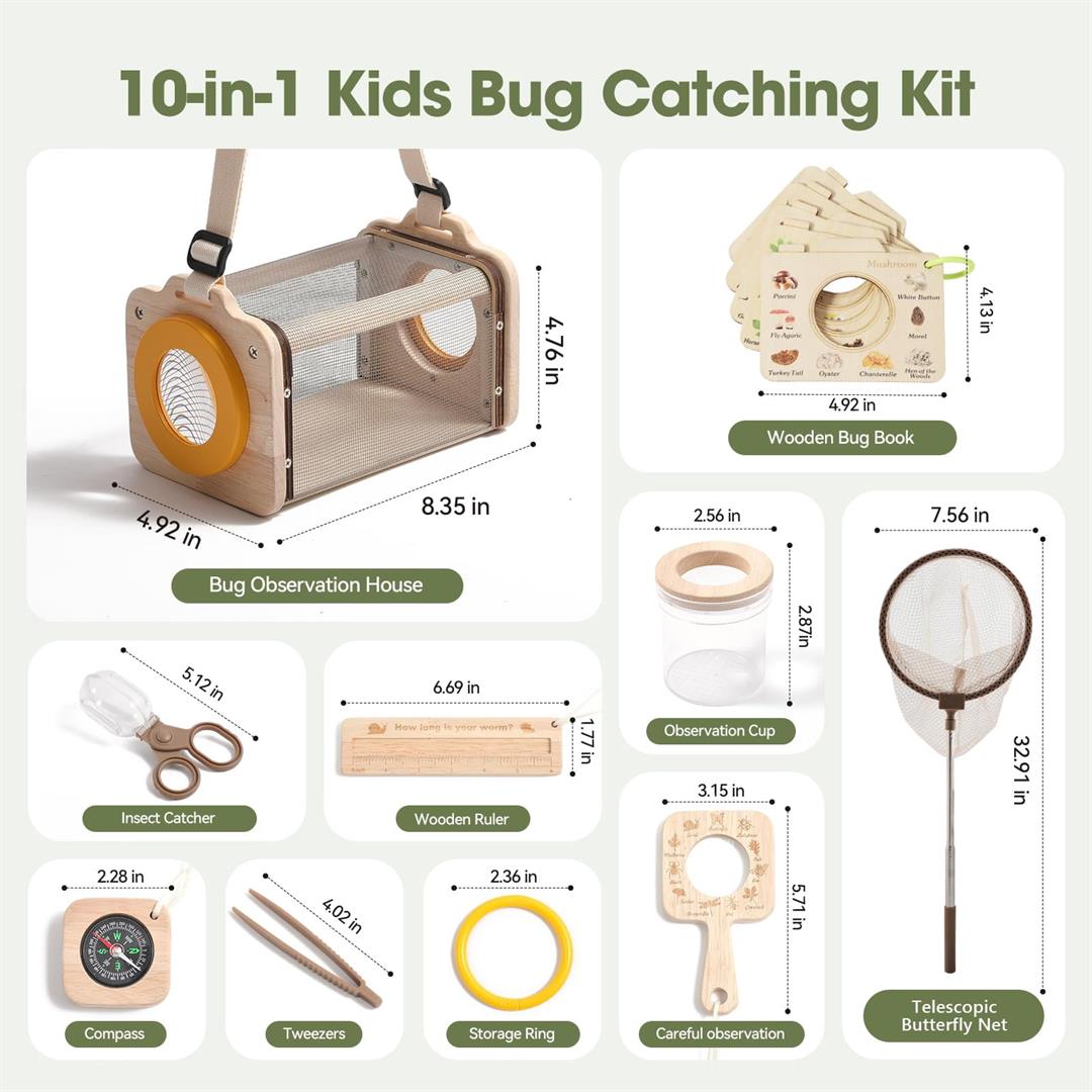 Wooden Catcher Kit For 3-8 10pcs Durable Outdoor Explorer With Magnifying Glass Butterfly Net & Stem Guide Catch Release Adventure Set Backyard Camping - Image 5