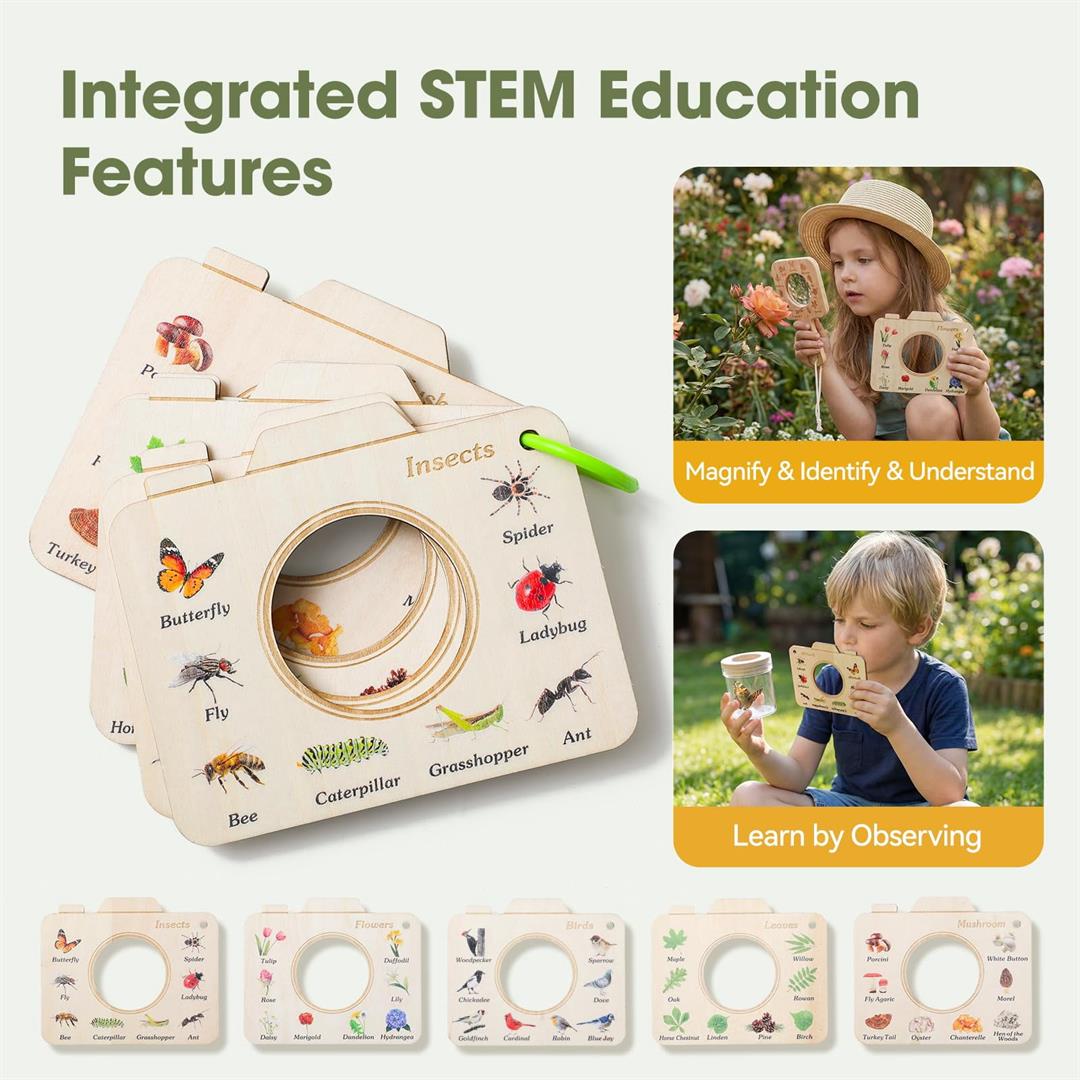 Wooden Catcher Kit For 3-8 10pcs Durable Outdoor Explorer With Magnifying Glass Butterfly Net & Stem Guide Catch Release Adventure Set Backyard Camping - Image 6