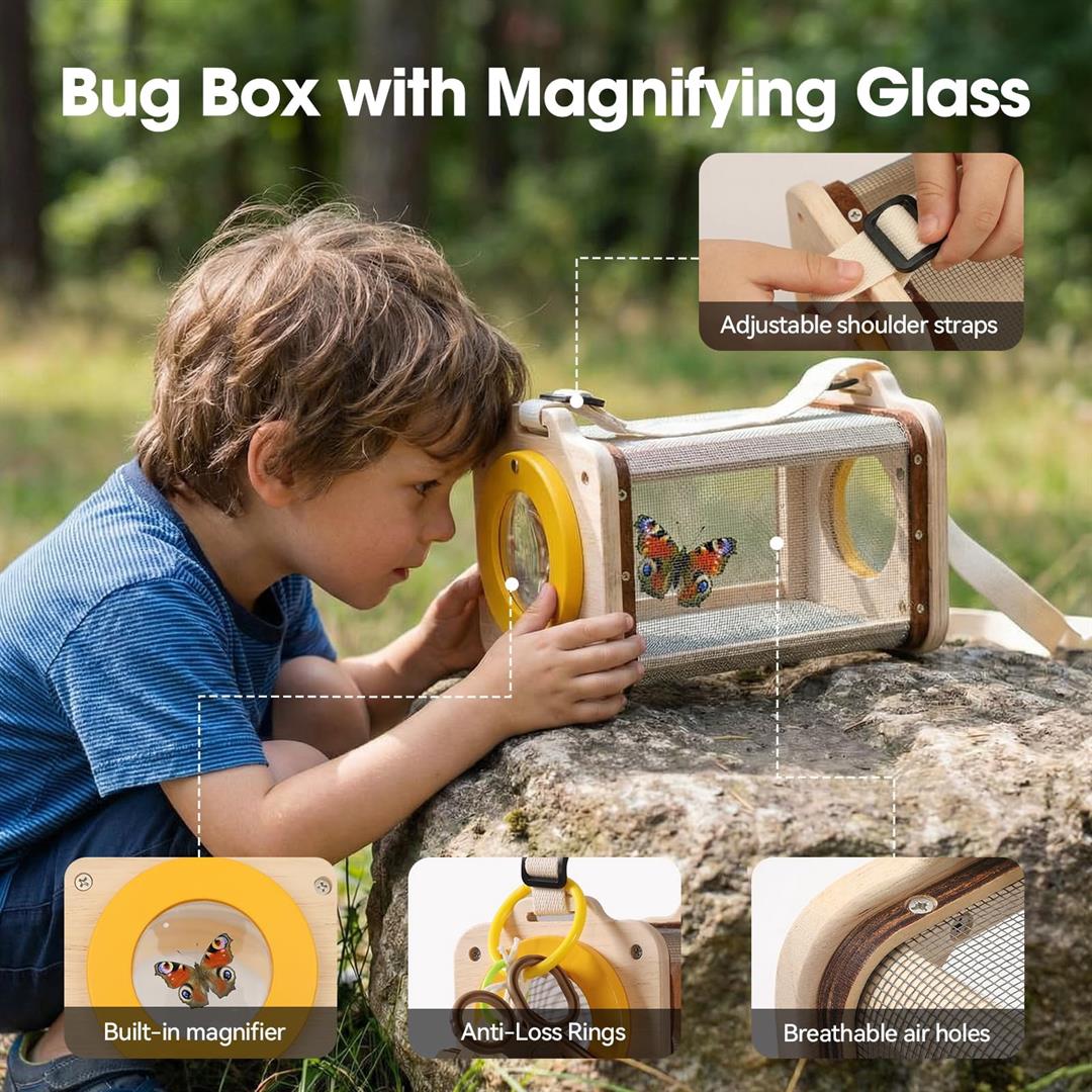Wooden Catcher Kit For 3-8 10pcs Durable Outdoor Explorer With Magnifying Glass Butterfly Net & Stem Guide Catch Release Adventure Set Backyard Camping - Image 7
