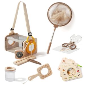 Wooden Catcher Kit For 3-8 10pcs Durable Outdoor Explorer With Magnifying Glass Butterfly Net & Stem Guide Catch Release Adventure Set Backyard Camping