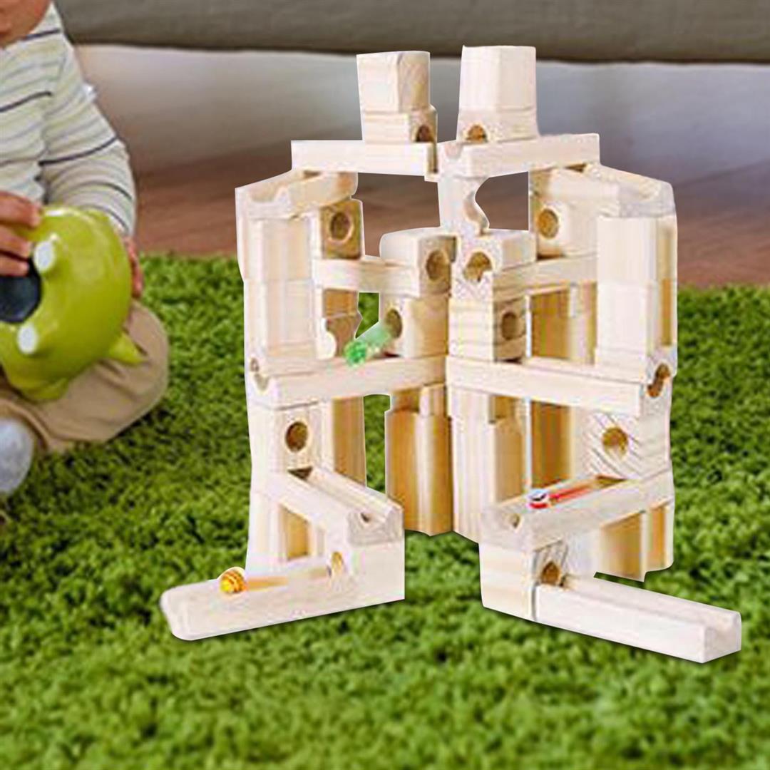 Wooden Marble Run Building Blocks Set Montessori Activities Early Educational for Creative Gift Party Favors Boys Girls Ages 4 to 8 60pcs - Image 3