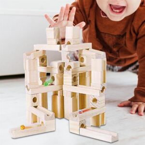 Wooden Marble Run Building Blocks Set Montessori Activities Early Educational for Creative Gift Party Favors Boys Girls Ages 4 to 8 60pcs